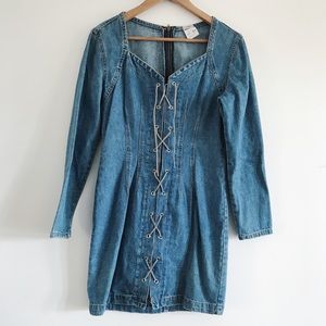 Vintage Lace Up Denim Mini Dress